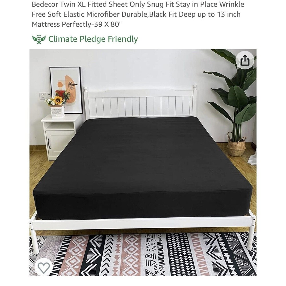 Bedecor Deep Pocket Fitted Sheet Size Twin XL Black